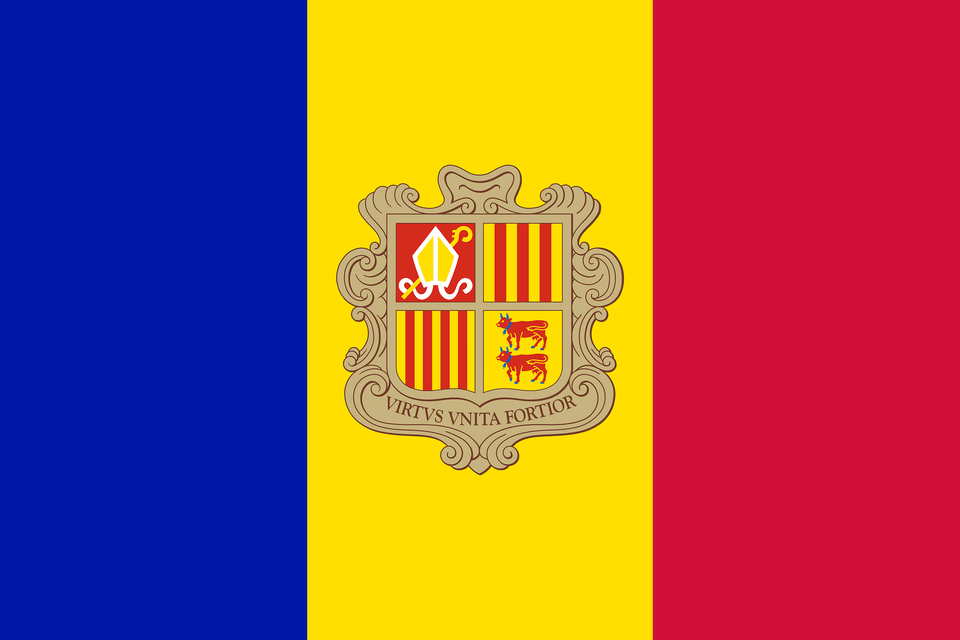 Flag Of Andorra 3 2 Clipart, Logo, Emblem, Symbol Png