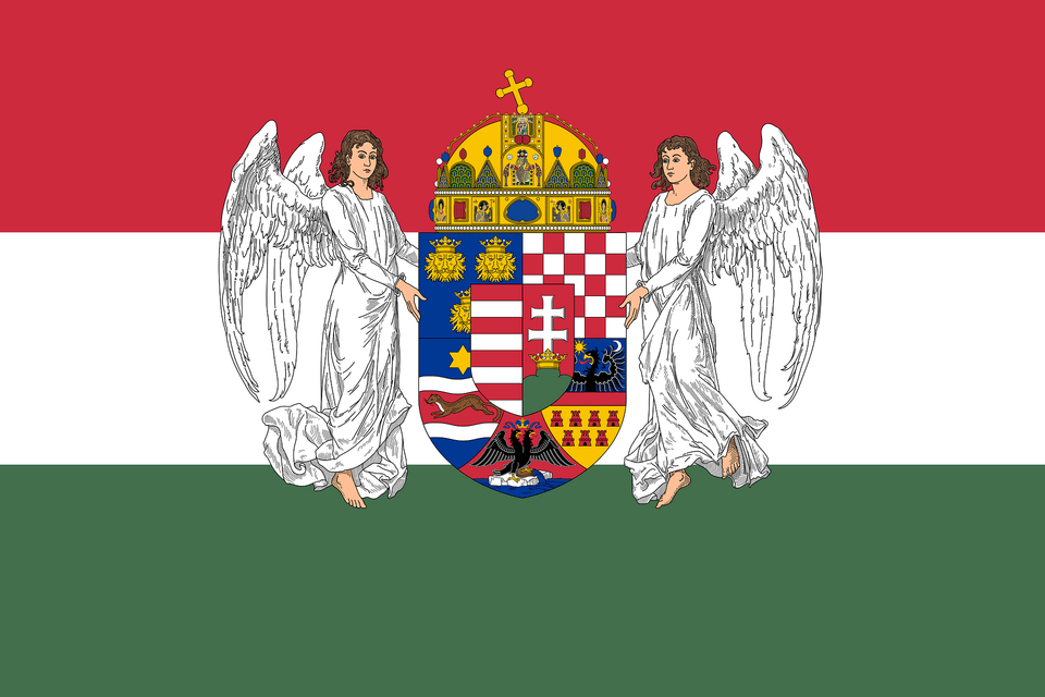 Flag Of The Common Ministries Of The Lands Of The Holy Hungarian Crown 1896 1915 Angels 3 2 Aspect Ratio Clipart, Adult, Female, Person, Woman Png Image