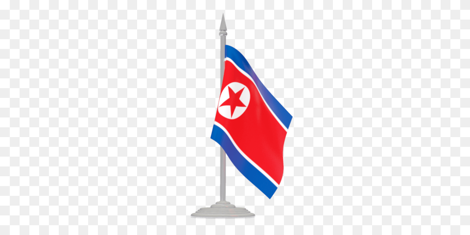 Flag With Flagpole Illustration Of Flag Of North Korea, North Korea Flag Free Png