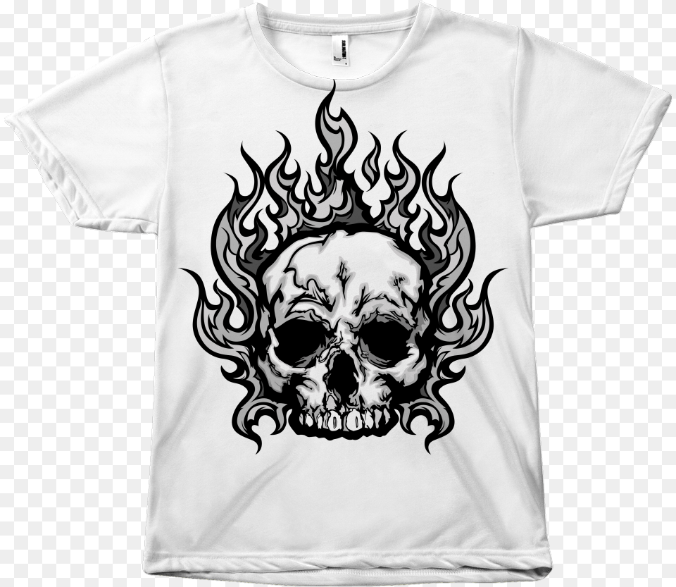 Flame Flaming Skull, Clothing, T-shirt, Face, Head Free Png Download