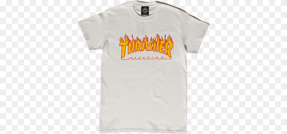 Flame Logo T Shirt Thrasher Flame Ss L White, Clothing, T-shirt Png