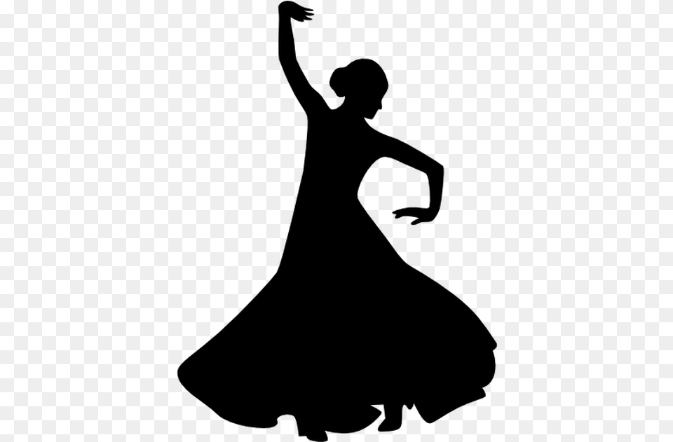 Flamenco Female Dancer Silhouette With Raised Right Danseuse Flamenco Silhouette, Gray Free Png Download