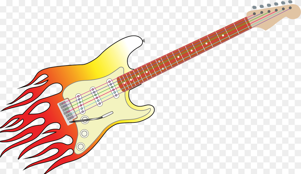 Flames Guitar With Transparent Horizontal, Bass Guitar, Musical Instrument Png Image