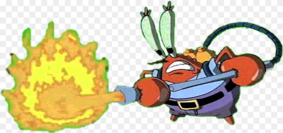 Flamethrower Fire Mr Krabs Sticker By Scratch Cat Mr Krabs With Flamethrower, Animal, Bee, Insect, Invertebrate Free Png