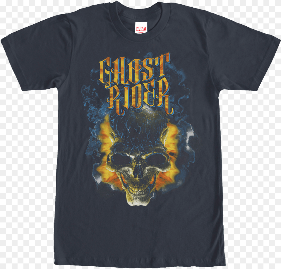 Flaming Skull Ghost Rider T Shirt Washed Out Band T Shirt, Clothing, T-shirt Free Png Download