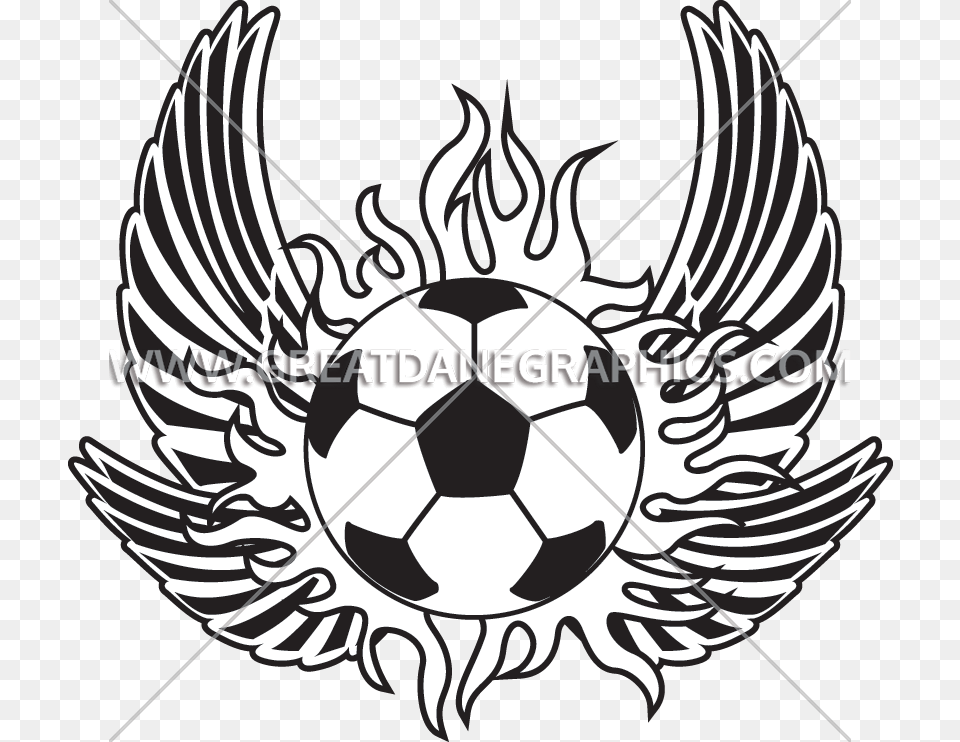 Flaming Soccer Wings Production Clipart Flaming Soccer Ball Drawing Easy, Symbol, Emblem, Sport, Football Png Image