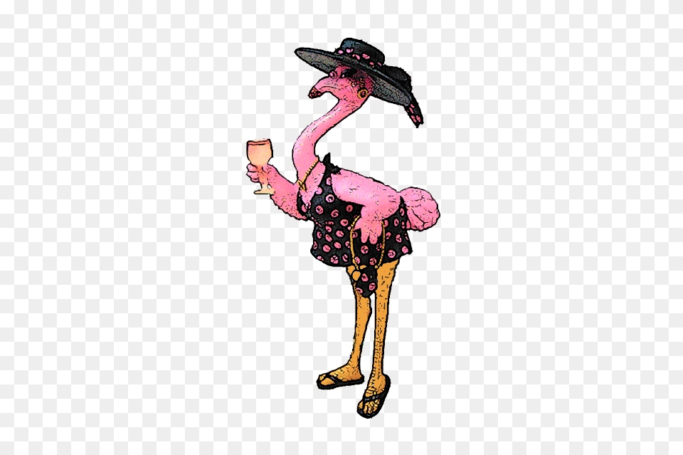 Flamingo Dress Hat Glass Sandals Da Pink Flamingos, Adult, Clothing, Female, Person Free Png Download