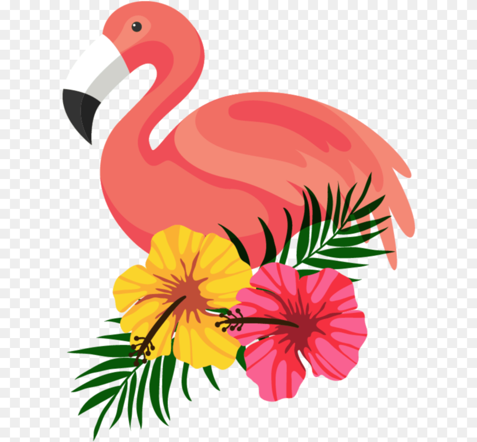 Flamingo With Flowers Clipart, Animal, Beak, Bird, Flower Png Image