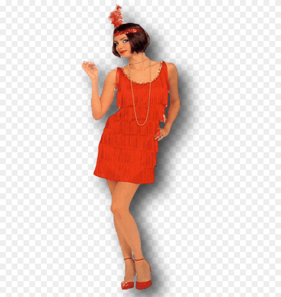 Flapper Costume Red Flapper Dress, Clothing, Person, Accessories, Necklace Free Png Download