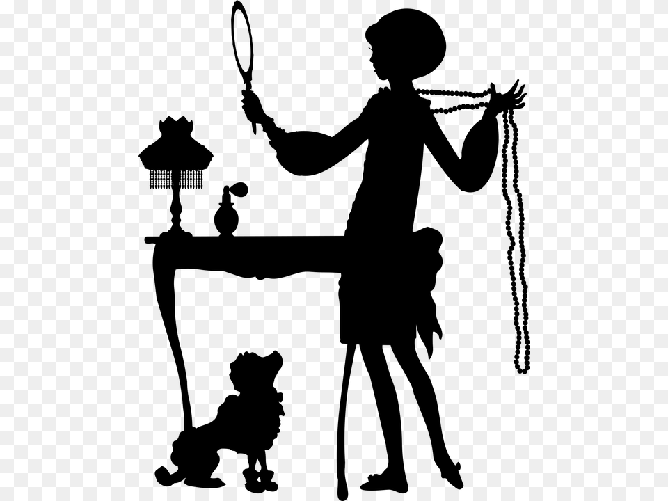 Flapper Silhouette 1920s Poodle Woman Pearls Mothers Day Beauty Party, Gray Free Png Download