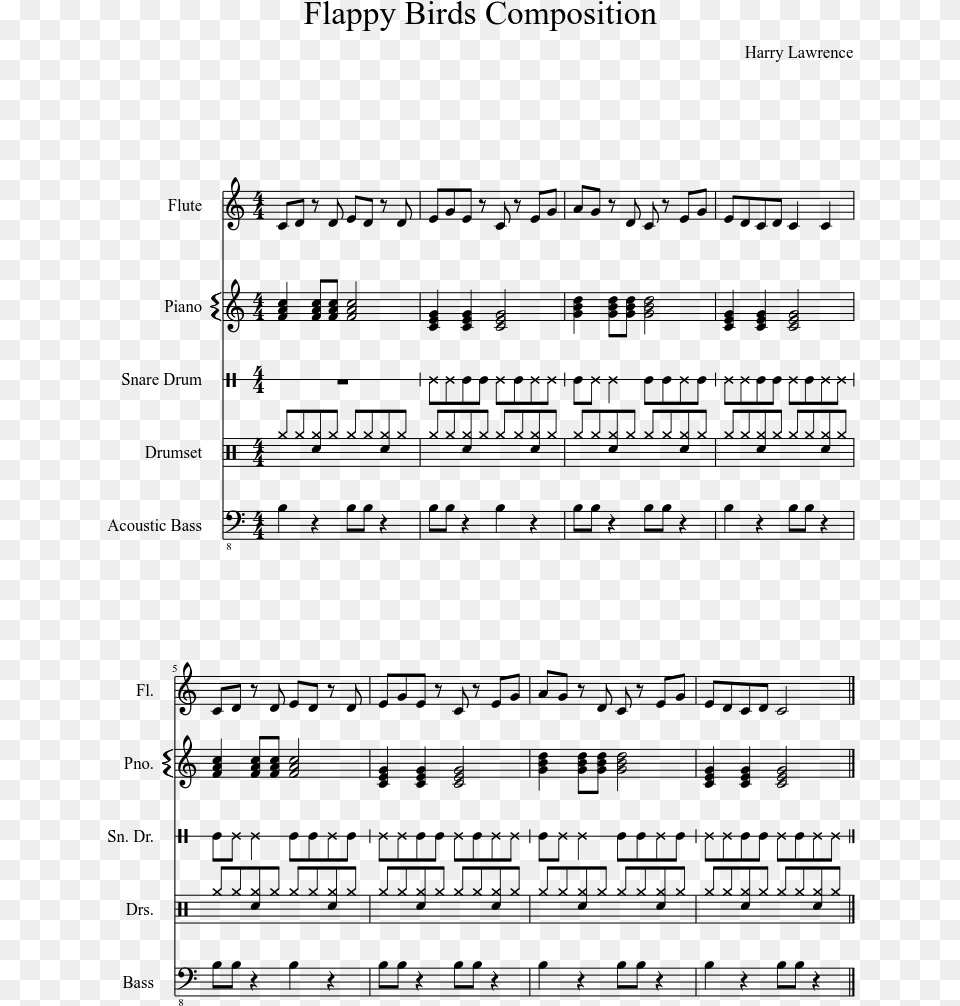 Flappy Birds Composition Sheet Music Composed By Harry Music, Gray Png Image