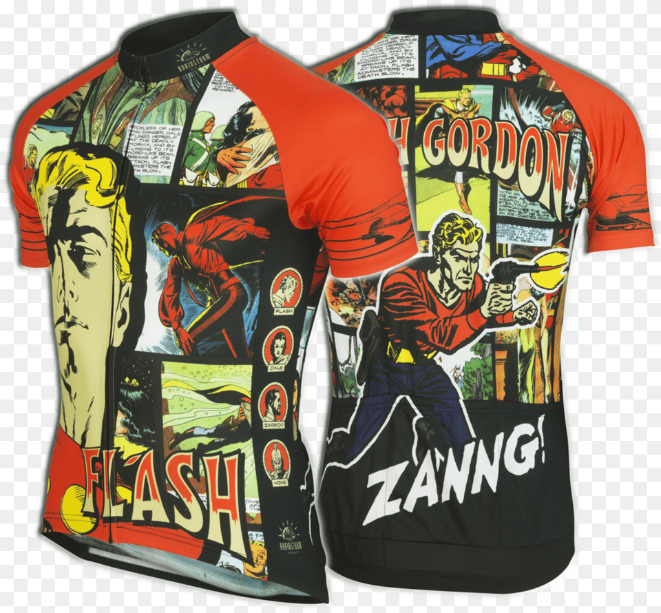 Flash Gordon Cycling Jersey Comic Bike Jersey, Clothing, T-shirt, Shirt, Person Png Image