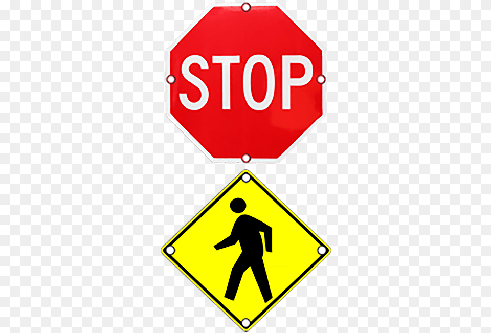 Flashing Stop And Pedestrian Warning Combo Sign Stop Sign, Road Sign, Symbol, Stopsign, Adult Free Png
