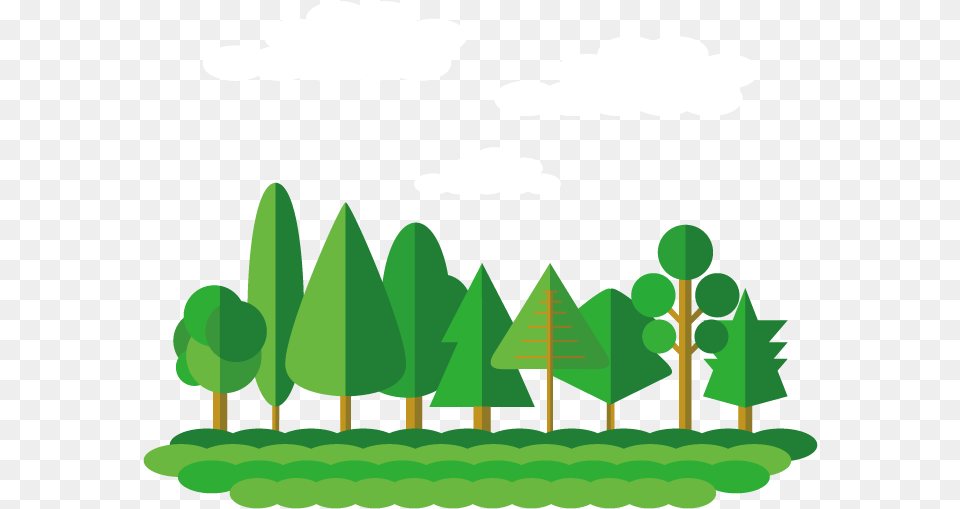Flat Design Forest Tree Flat Tree Vector, Green, Grass, Plant, Outdoors Free Png Download