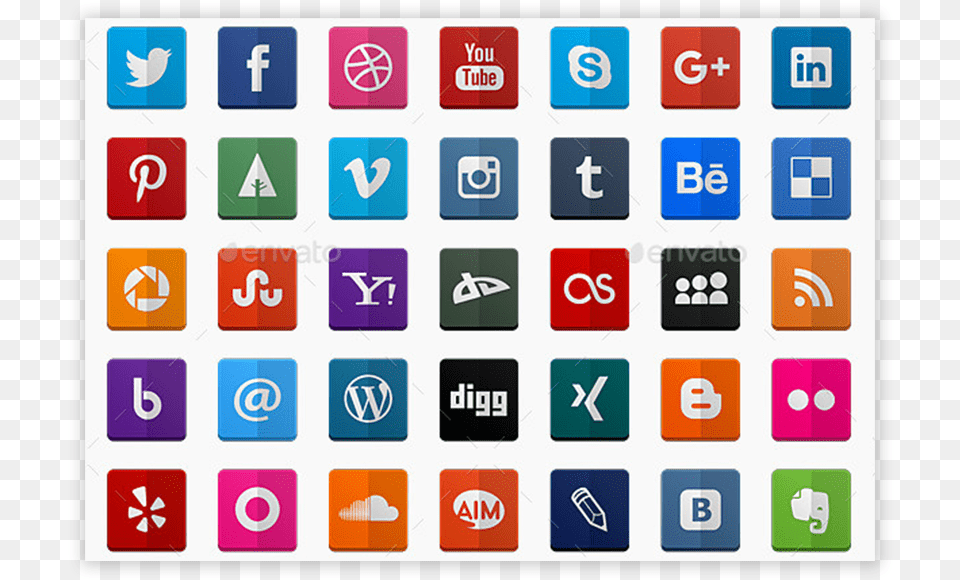 Flat Icons Set Social Media Email Web Icons Square, Text, Symbol, Number Png Image