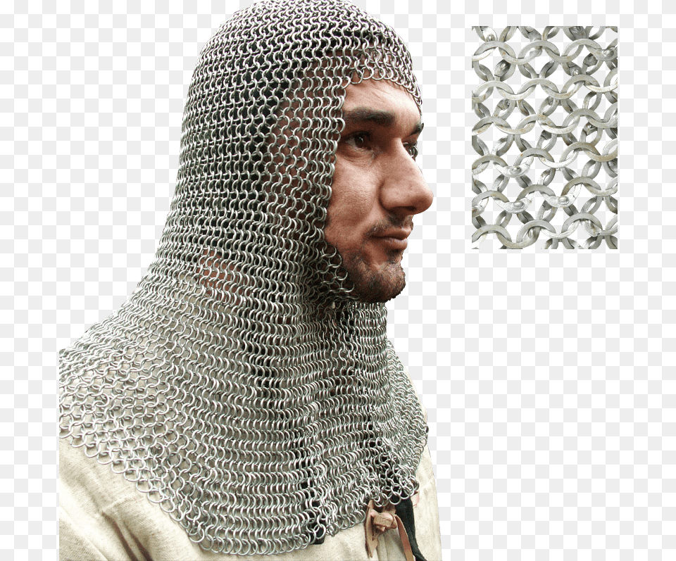 Flat Wedge Riveted Chain Mail Hood Maille Coif Wedge Mail Coif, Armor, Adult, Chain Mail, Male Free Png