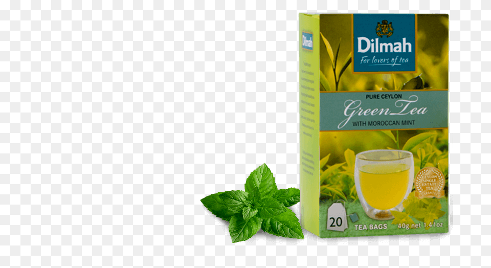 Flavored Green Tea Dilmah Pure Ceylon Green Tea With Moroccan Mint, Beverage, Green Tea, Herbs, Plant Png Image