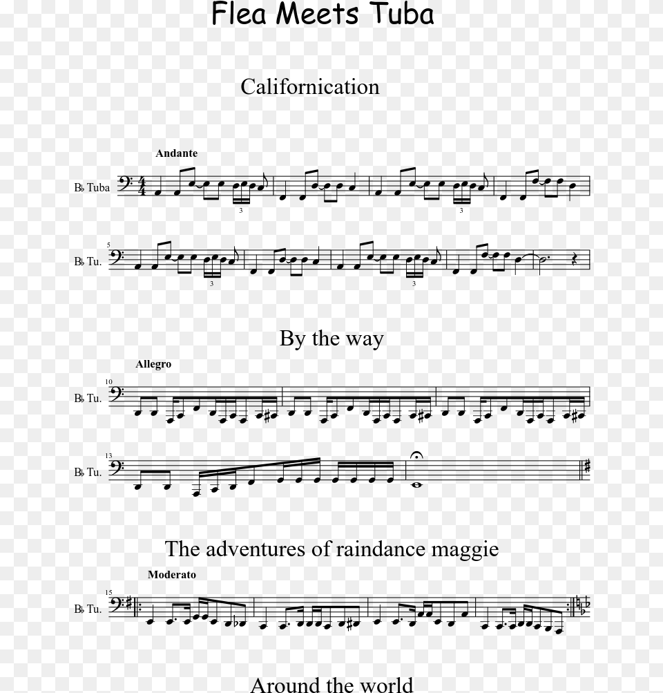 Flea Meets Tuba Sheet Music 1 Of 2 Pages Document, Gray Png Image