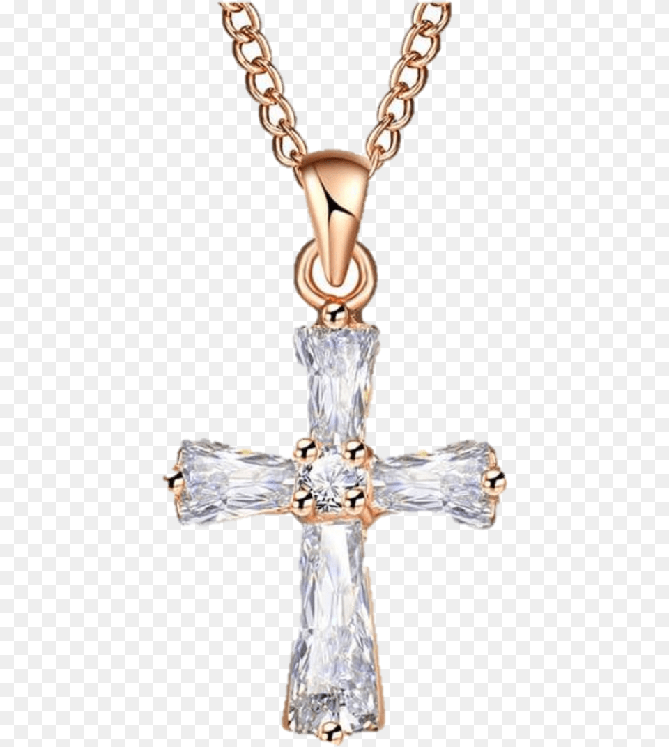 Flex Rose Gold Color Cross Pendant Necklace Crystal Cross Pendant, Symbol, Accessories, Jewelry Png