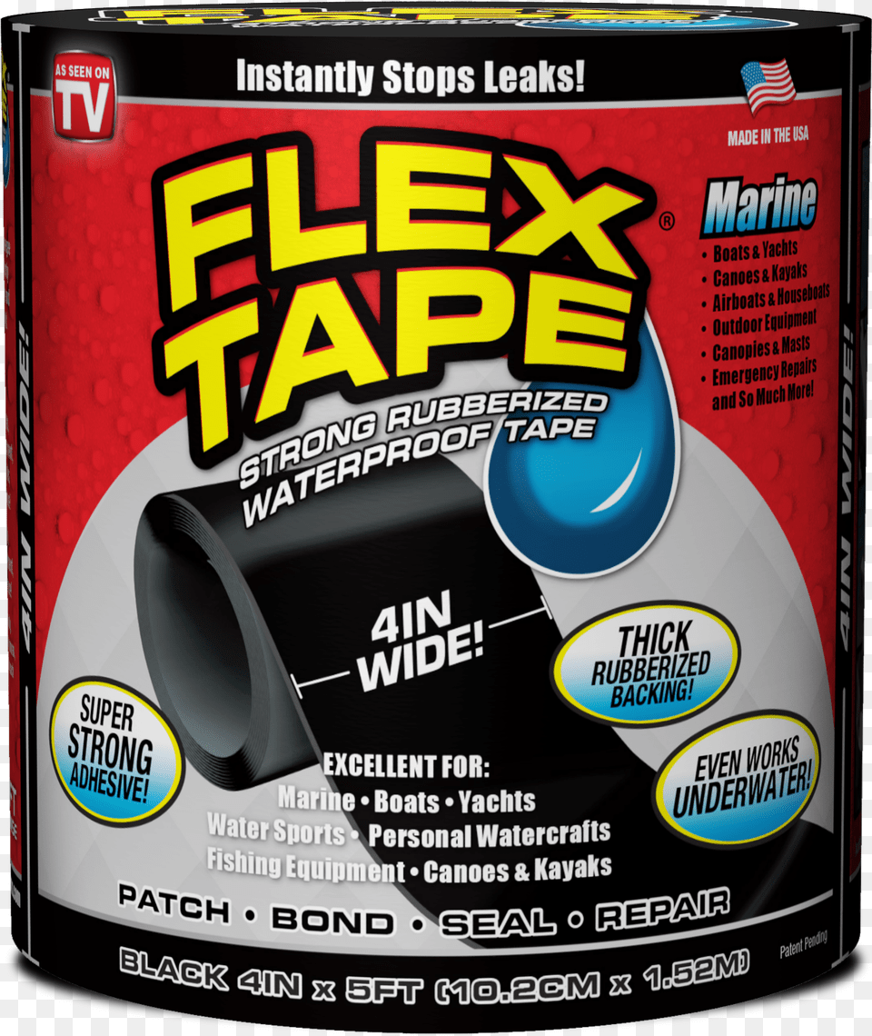 Flex Seal Flex Tape Black Marine General Supply, Advertisement, Can, Tin, Poster Png