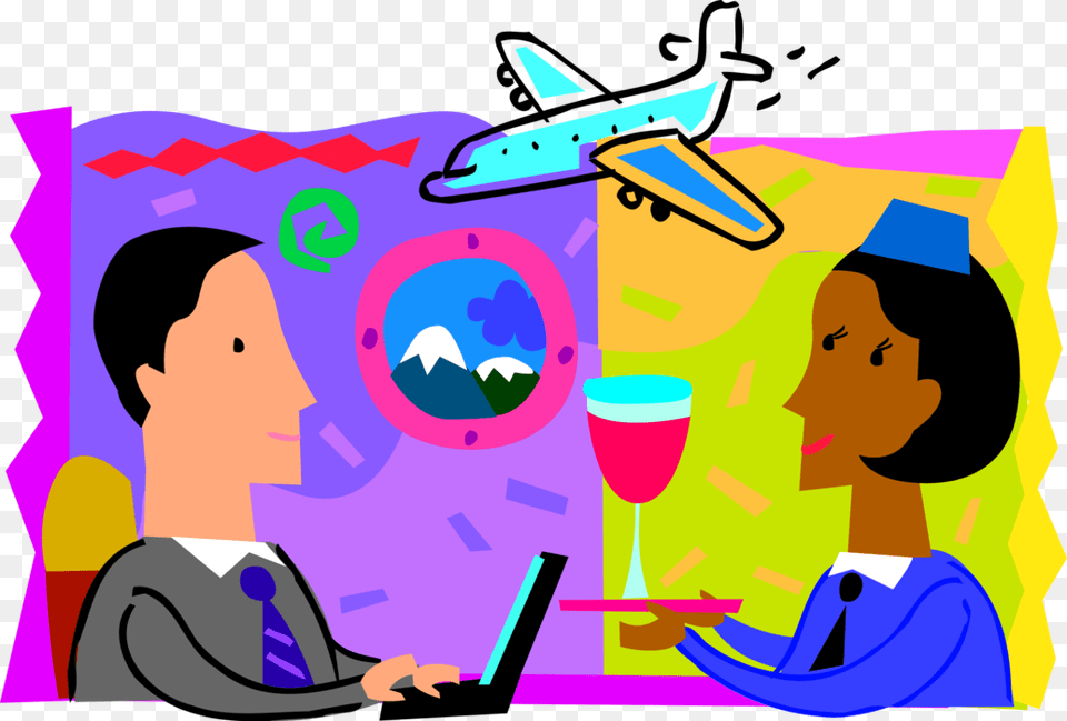 Flight Attendant Serves Drinks To Passengers, Art, Person, People, Painting Png