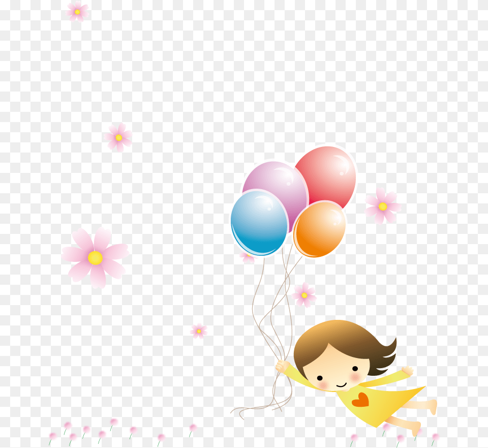 Flight Balloon Girl Flying With Balloons Clipart, Art, Graphics, Baby, Person Free Transparent Png