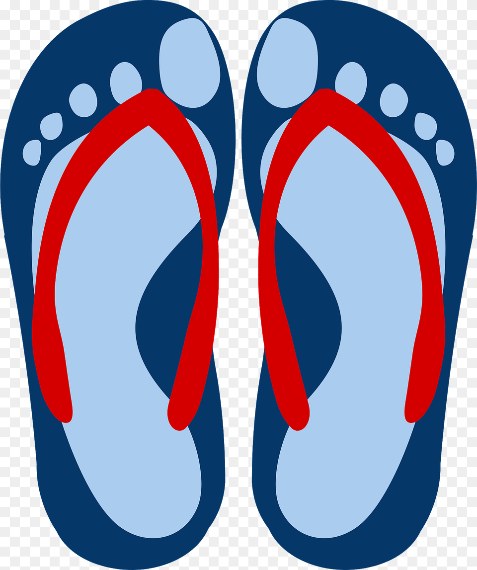 Flip Flops Blue Soles With Footprint Red Straps Clipart, Clothing, Flip-flop, Footwear, Ammunition Png Image