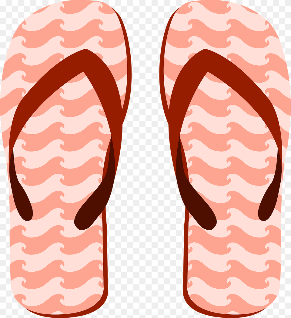 Flip Flops Peach Soles With Wave Design Dark Red Straps Clipart, Clothing, Flip-flop, Footwear, Face Free Png