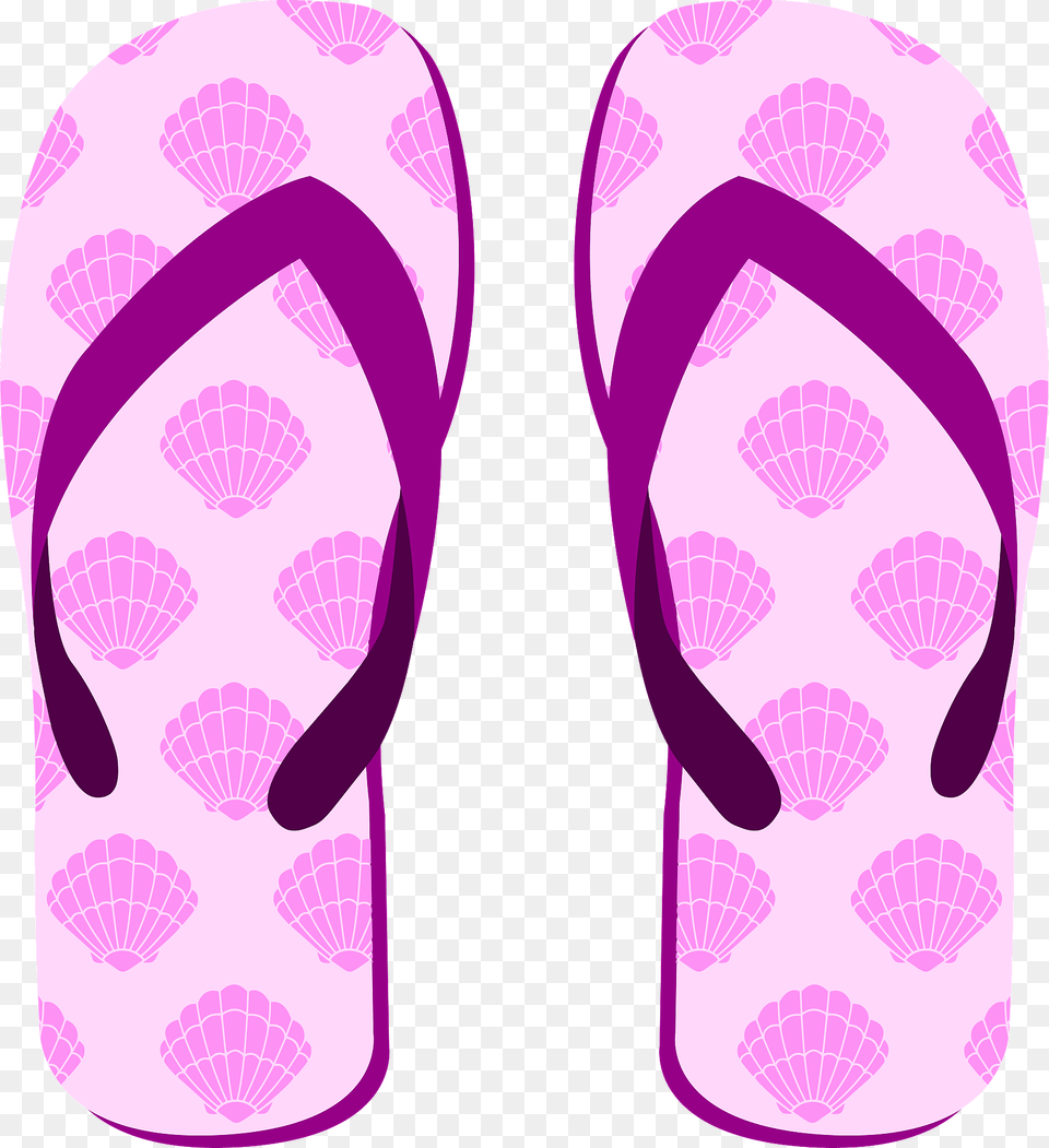 Flip Flops Pink Soles With Shell Pattern Purple Straps Clipart, Clothing, Flip-flop, Footwear Png