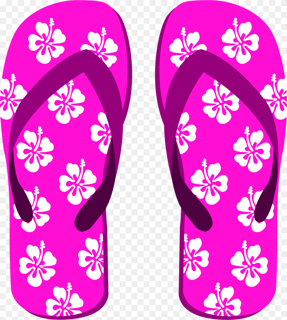 Flip Flops Pink Soles With White Flowers Purple Straps Clipart, Clothing, Flip-flop, Footwear Free Png