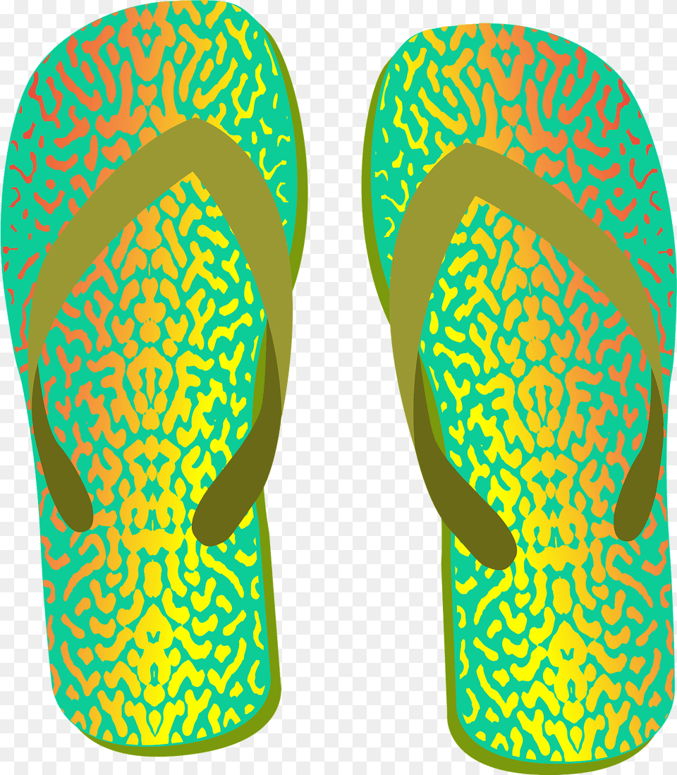 Flip Flops Shimmer Green And Yellow Soles Olive Green Straps Clipart, Clothing, Flip-flop, Footwear Png Image