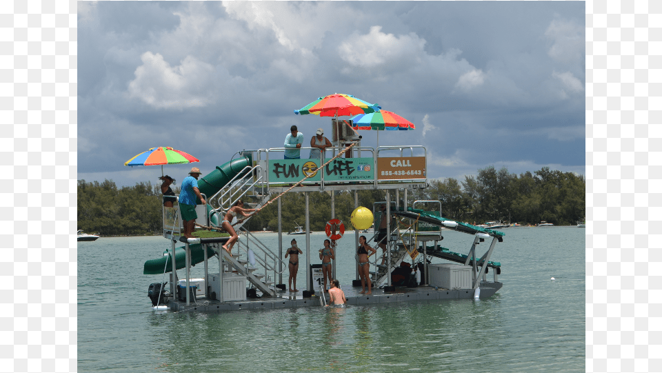 Floating Jungle Gym Finds A Home Near Longboat Boat, Person, Water, Vehicle, Transportation Png
