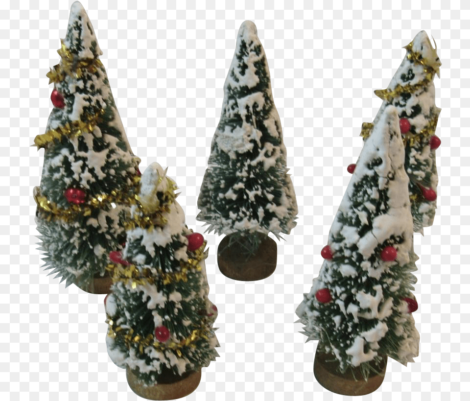 Flocked Bottle Brush Trees Tinsel Berries And Mercury Christmas Tree, Christmas Decorations, Festival, Christmas Tree, Plant Png