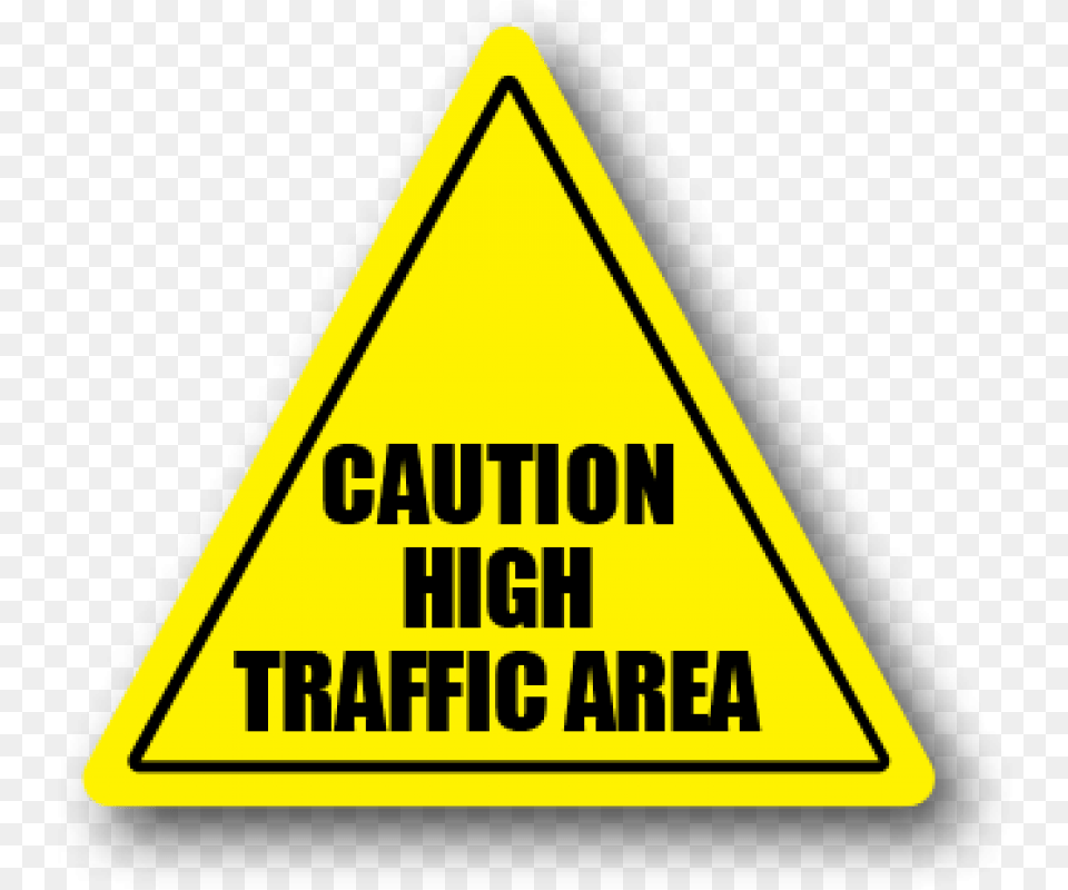 Floor Safety Sign Caution High Traffic Area Traffic Sign, Symbol, Triangle, Road Sign Free Png