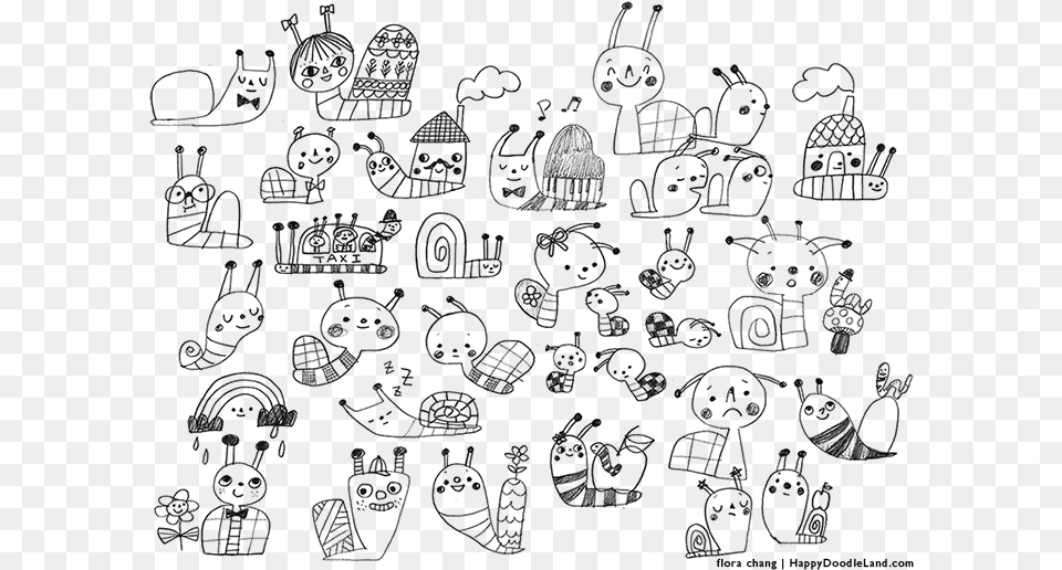 Florachang Happydoodleland Snailcharacterstudy1 Background Kids Doodle, Gray Free Transparent Png