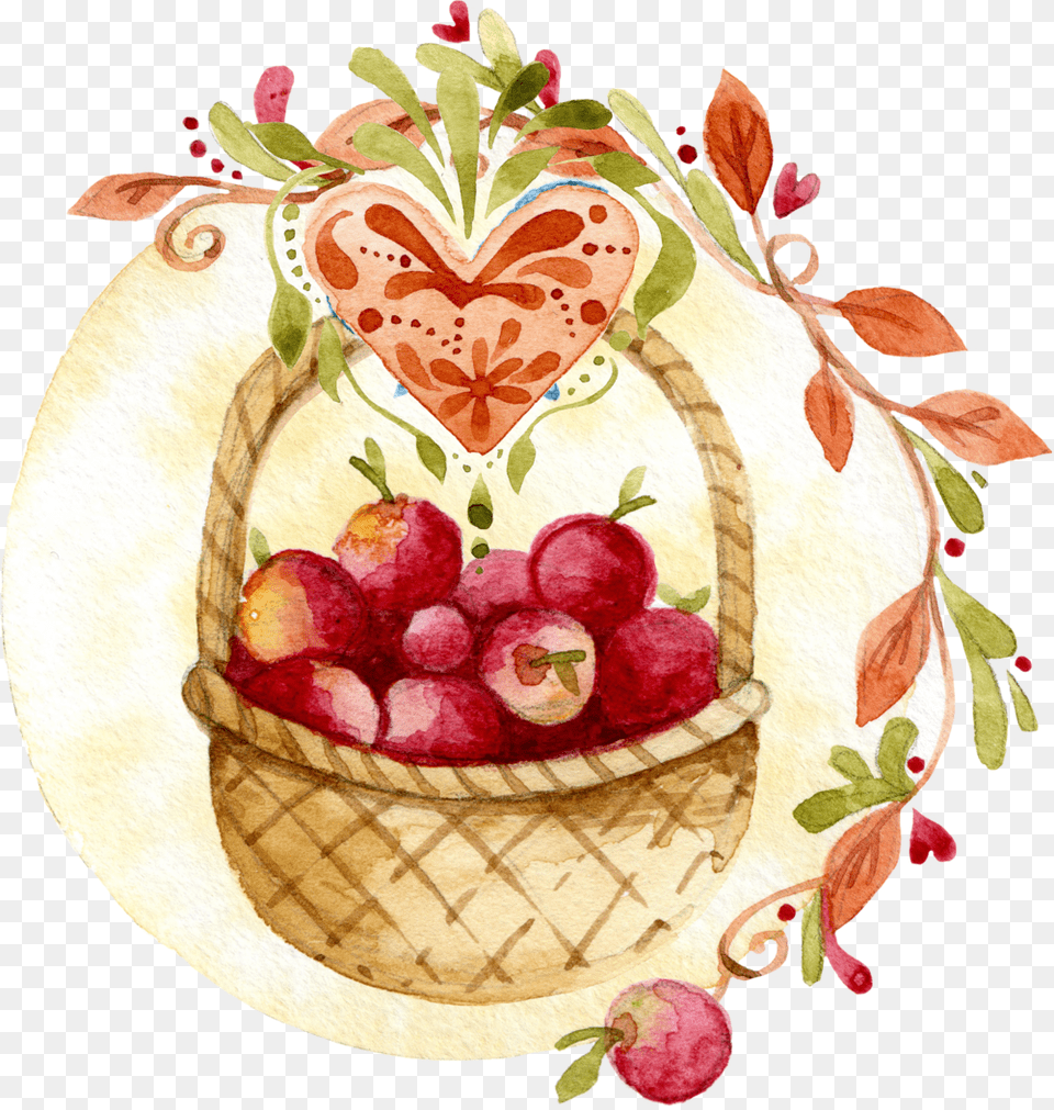 Floral Apple Basket Thanksgiving Tag Fall Fall Apple, Food, Fruit, Plant, Produce Png Image