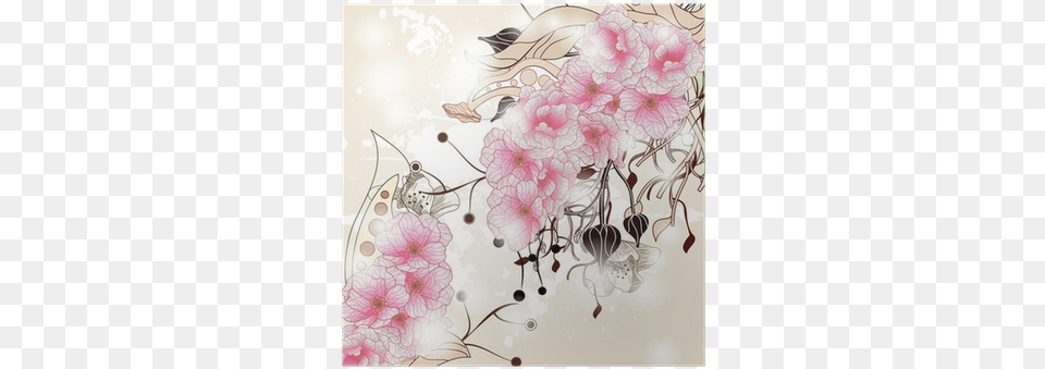 Floral Background With Cherry Blossom Branch Poster Cherry Blossom, Flower, Plant, Art, Floral Design Free Png