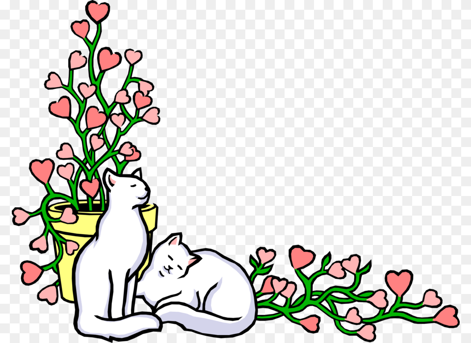 Floral Background With Small Cats, Graphics, Art, Pattern, Plant Png Image