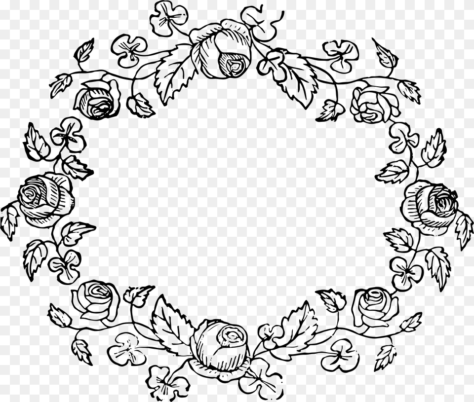 Floral Big Image Flower Frame Drawing, Gray Png