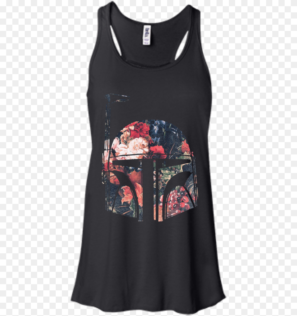 Floral Boba Fett Helmet Star Wars Shop Gifts T Shirts Case Of Accident My Blood Type, Clothing, Tank Top, T-shirt, Coat Png Image