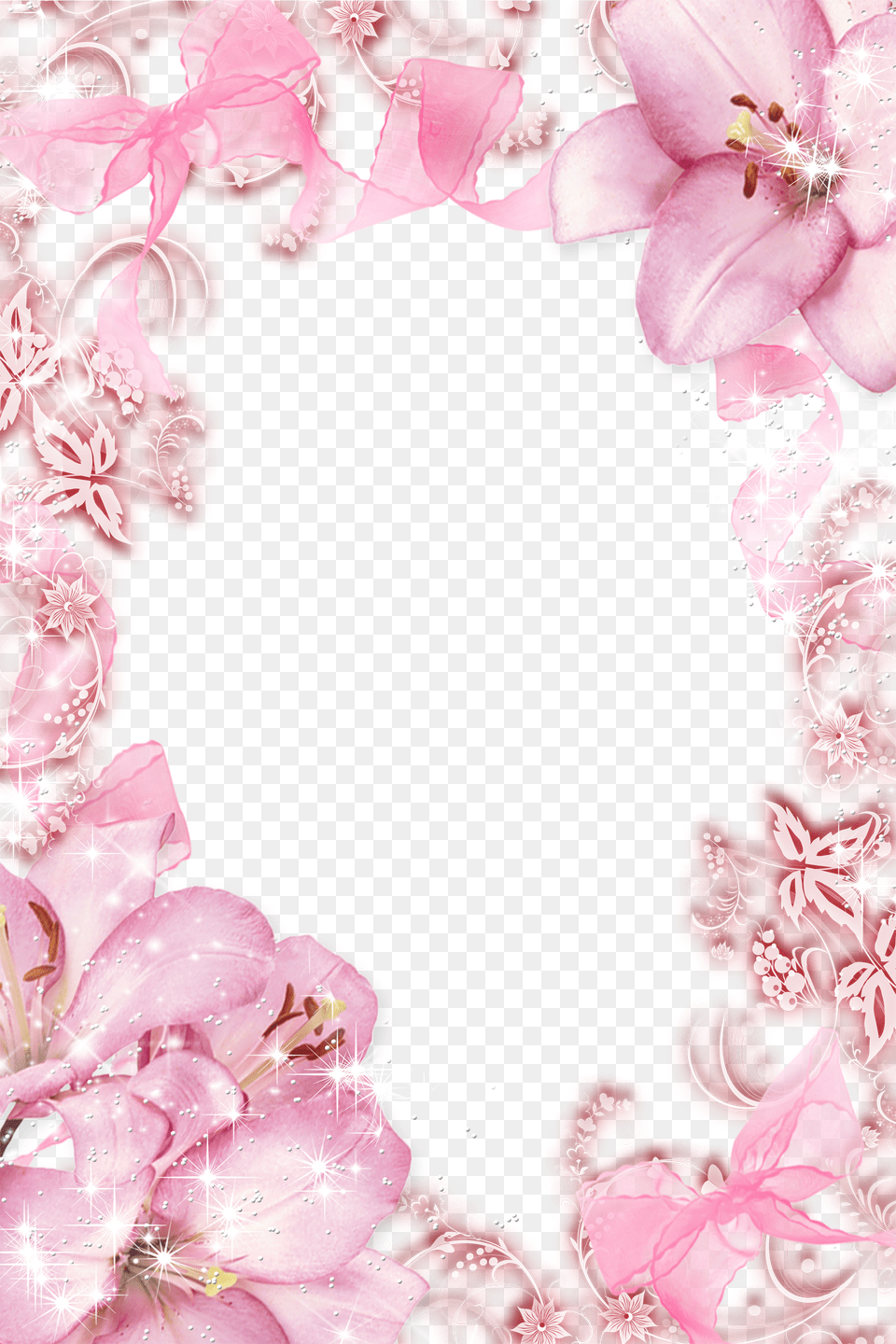 Floral Border, Gray Png