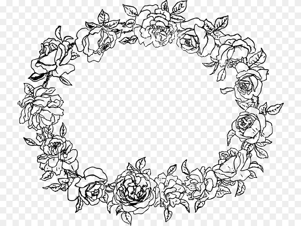 Floral Border Black And White Floral Border Circle, Gray Free Transparent Png
