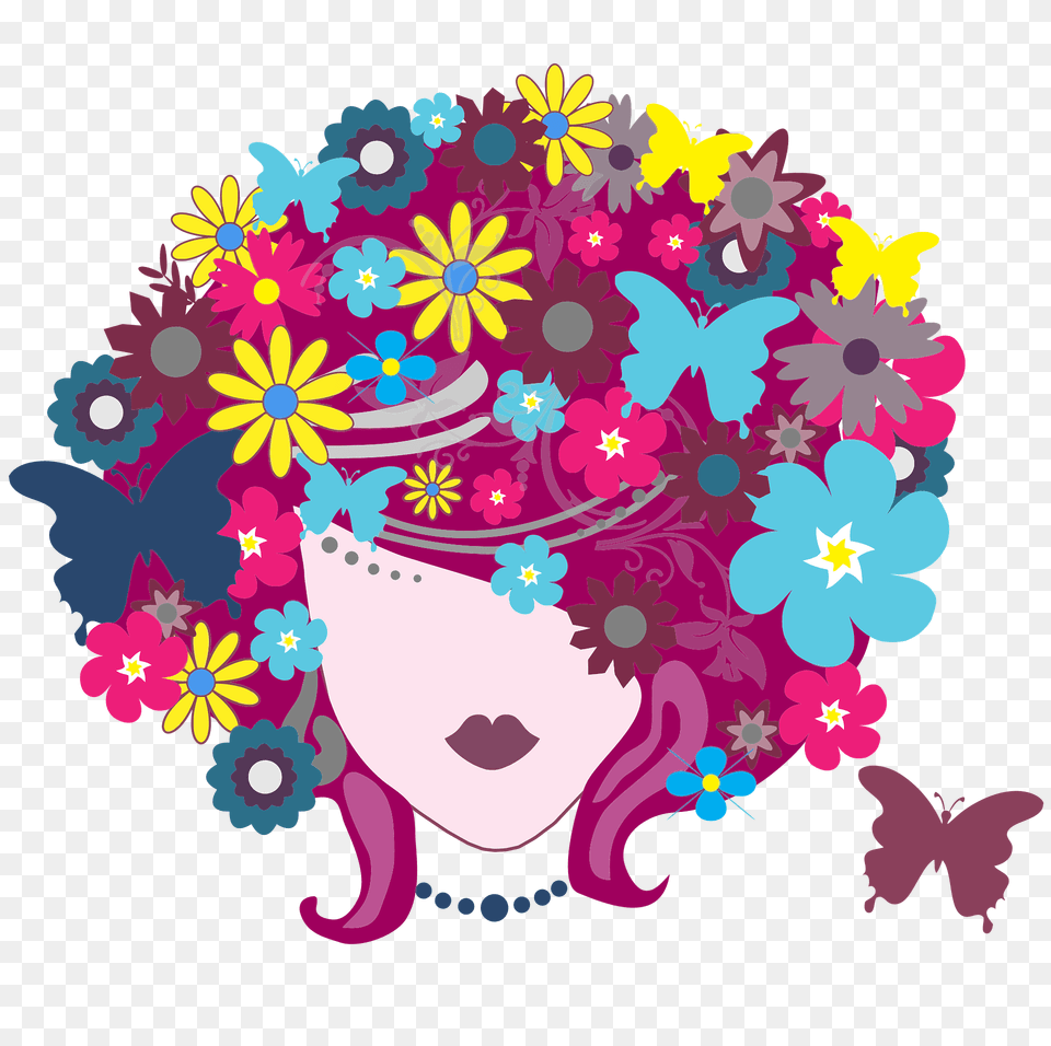 Floral Butterfly Hair Woman Clipart, Art, Floral Design, Graphics, Pattern Png