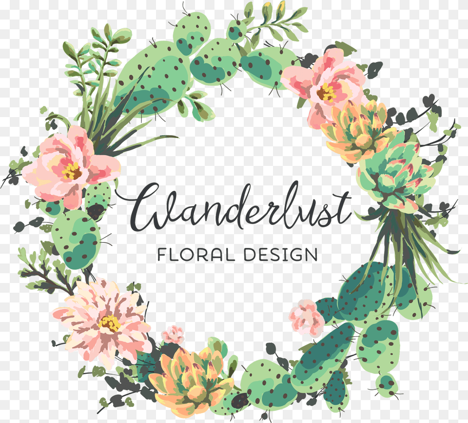 Floral Cactus Wreath Business Logo, Art, Floral Design, Graphics, Pattern Png Image