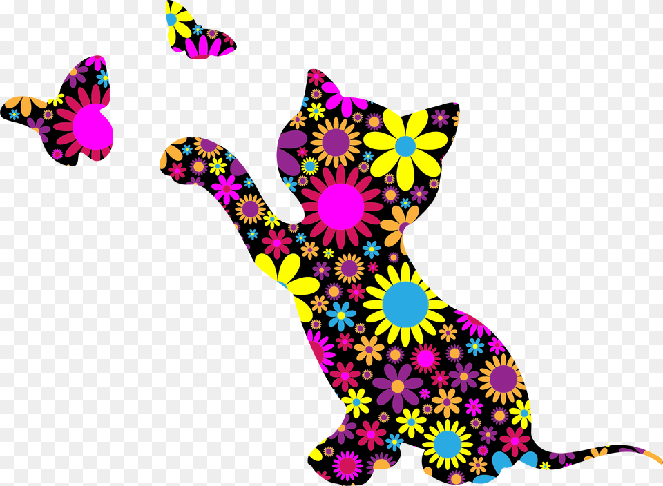 Floral Clipart Cat Butterflies Amp Kittens, Art, Floral Design, Graphics, Pattern Free Png