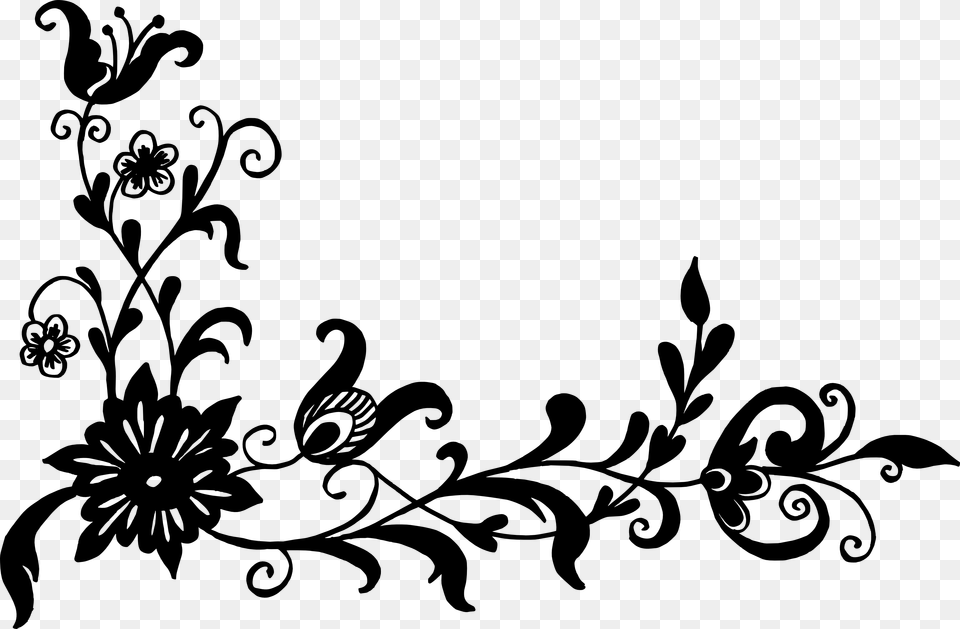 Floral Corner Black Amp White, Art, Floral Design, Graphics, Pattern Png Image