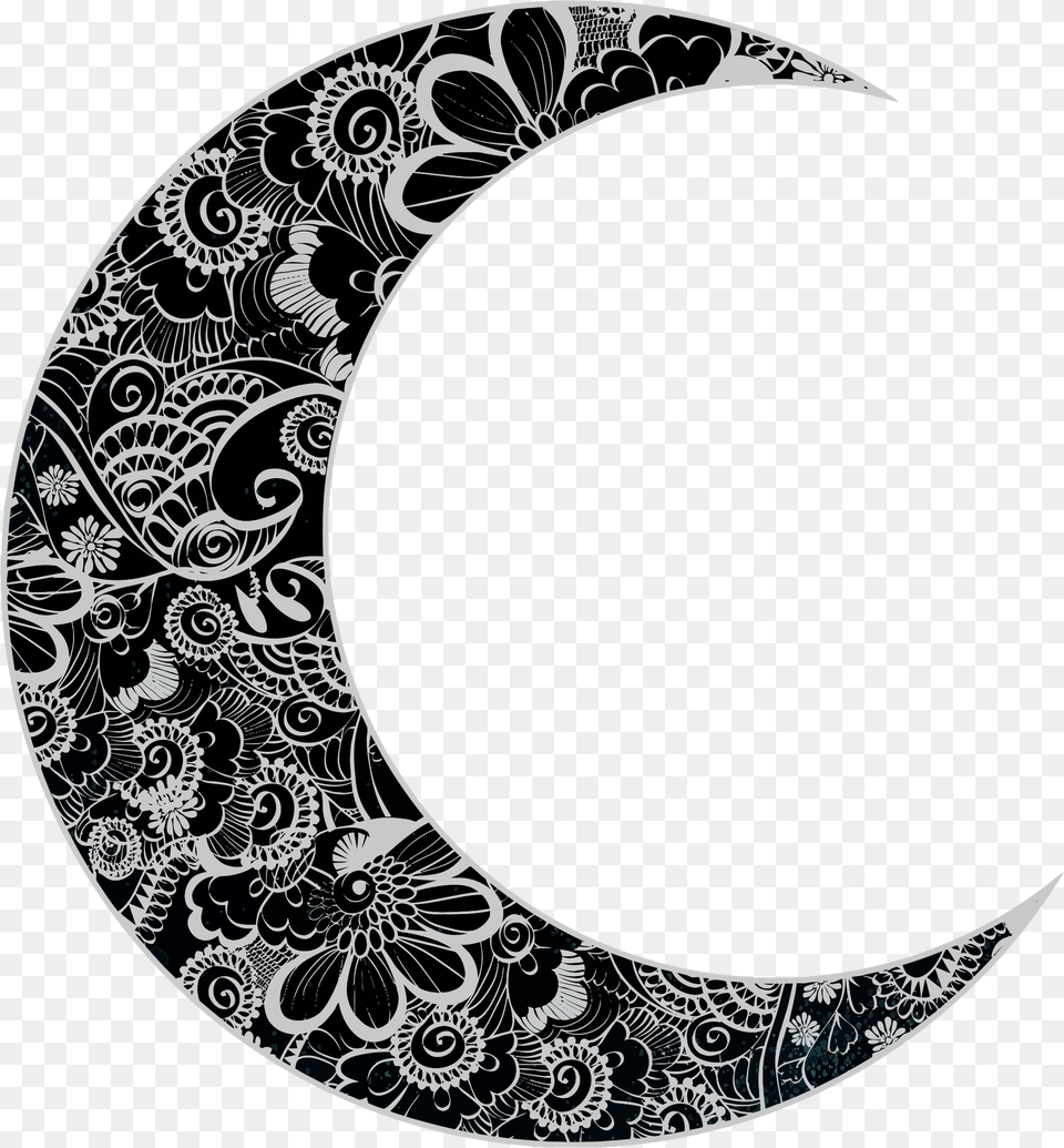 Floral Crescent Moon Crescent Moon With Design, Pattern, Art Png