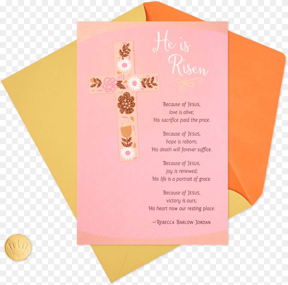 Floral Cross He Is Risen Religious Easter Card Construction Paper, Advertisement, Poster Png Image