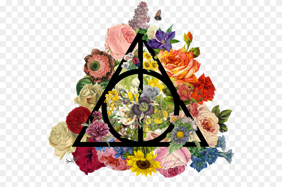 Floral Deathly Hallows Floral Deathly Hallows Symbol With Flowers, Art, Plant, Pattern, Graphics Png