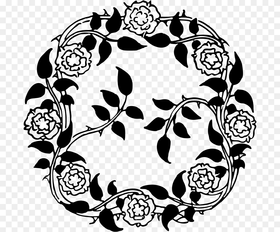 Floral Design Inlay Design Black And White, Gray Free Png Download